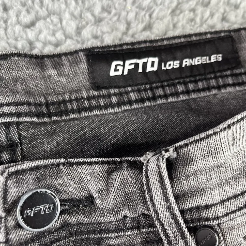 GFTD Los Angeles Mens Skinny Jeans 34x32 Gray Paint Splatter Distressed Ripped